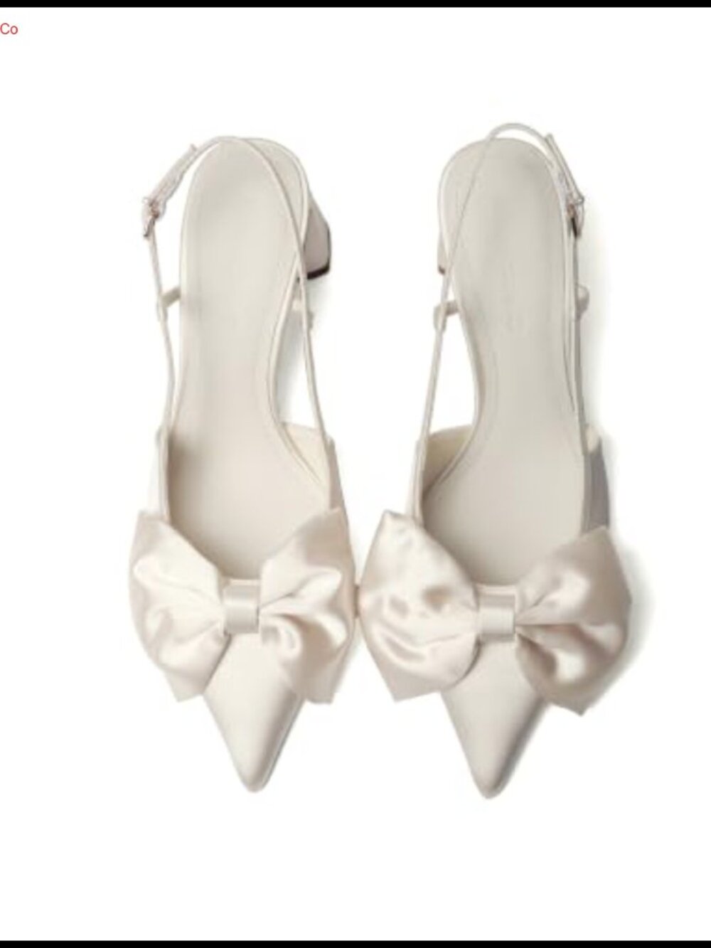 Satin Slingback Block Heel Pumps with Bow, Pointed Toe, Buckle Strap